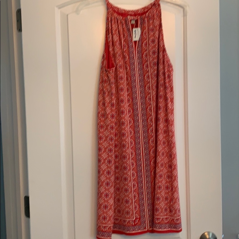 Red print halter dress